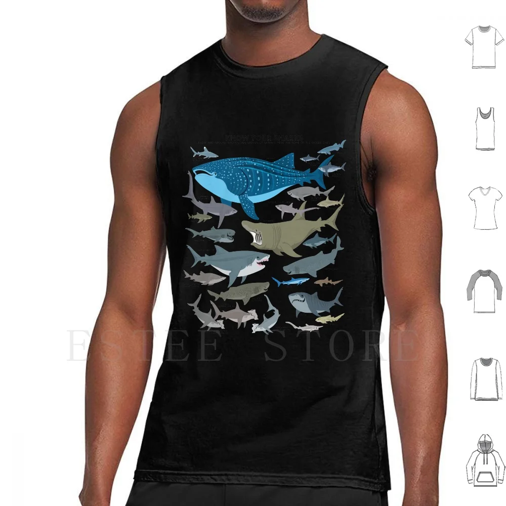 Know Your Sharks Tank Tops Vest Know Your Species Sharks Great White Shark Whale Thresher Lemon Prickly Mako Shortfin