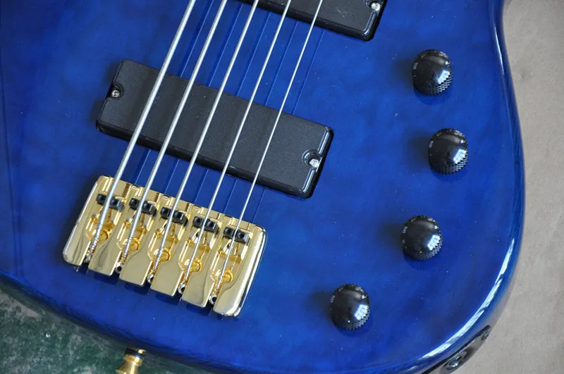 Factory custom 5 Strings Blue Electric Bass Guitar with Cloud Patterns Veneer,ASH body,Black Hardware，Provide customized service