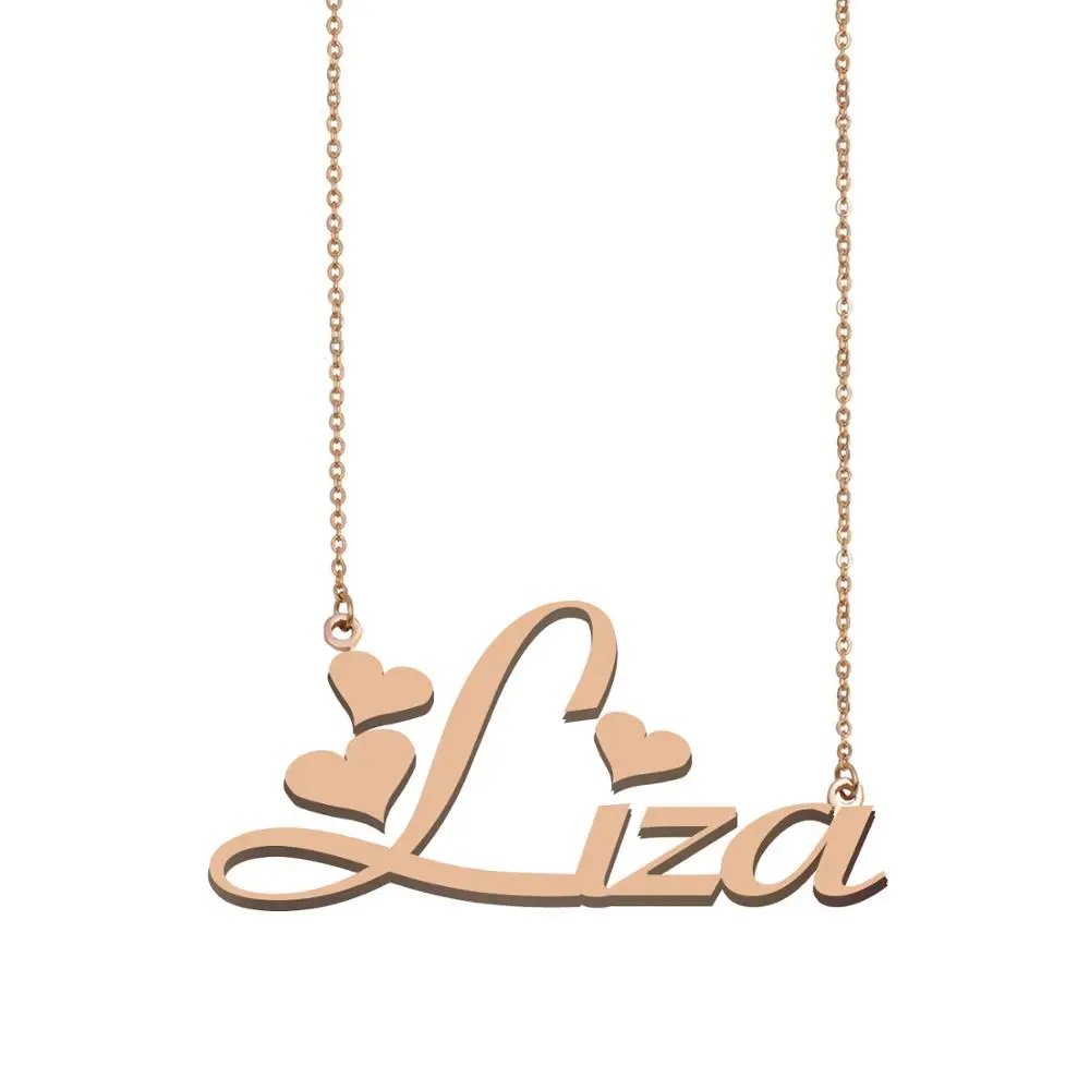 Liza Name Necklace Custom Stainless Steel Nameplate Pendant for Women Girls Birthday Wedding Christmas Mother Jewelry Gift