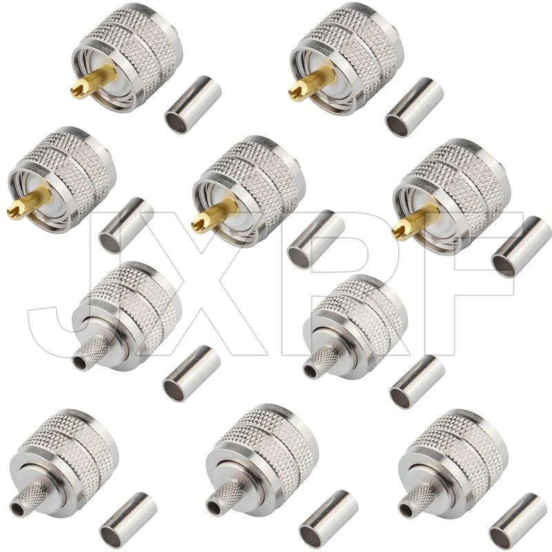 

JX connector 10pcs PL259 UHF Male Plug Crimp Coax Connector Adapter RF Connector for RG58 RG142 LMR195 RG400 cable fast ship
