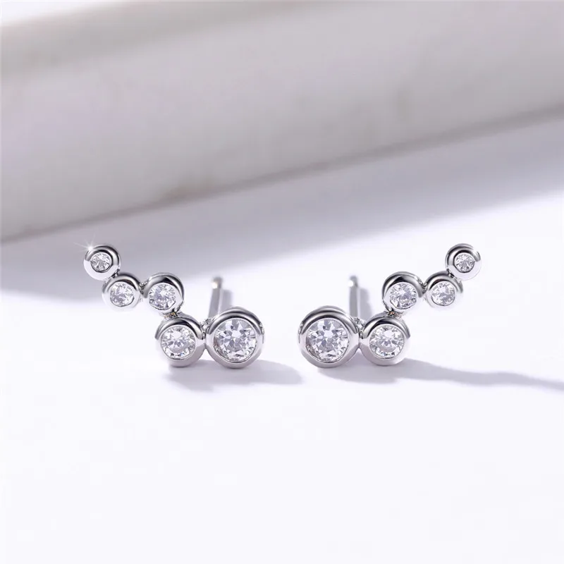 Huitan Chic Small Stud Earrings for Female with Colorful Round Cubic Zirconia Simple Versatile Women Earrings Trendy Jewelry New