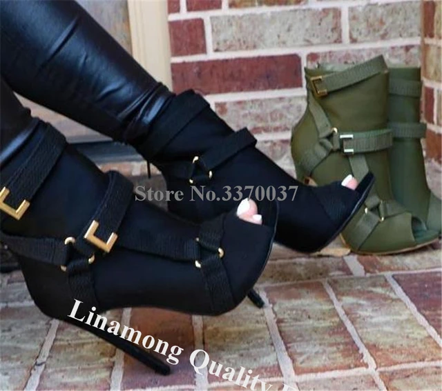 Army Green Peep Toe Booties Ankle Boots Green Peep Toe Army Green High Heel Boots Women s Boots Aliexpress