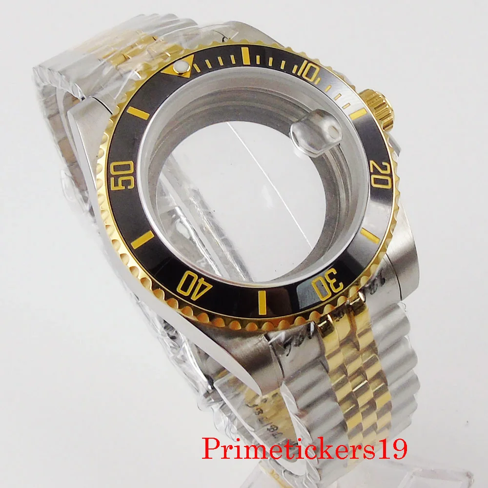 40mm gold plated case jubilee bracelet men stainless steel case fit NH35 NH36 automatic movement sapphire crystal