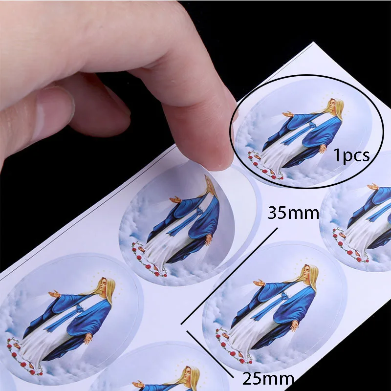 50pcs/Oval Religious Catholic Saint Mary Sticker Accessories 25x35mm