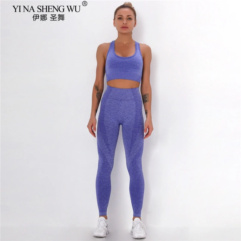 

2 Pcs Sports Suit Vital Seamless Yoga Set Women Fitness Clothing Sportswear Woman Gym Leggings Tights Padded Jogging Sports Bra