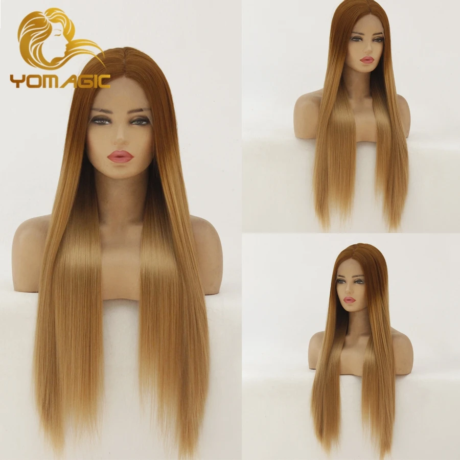 

Yomagic Ombre Color Lace Front Wigs for Women Long Straight Honey Blonde Synthetic Hair Wigs Affordable Colored Wigs for Party