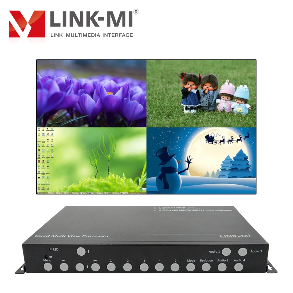 LINK-MI 4x1 Quad HD Video Multiviewer HDMI Multiplexer VGA + DP + HDMI input 1080P Video Synthesizer 7 in 1 out HDMI Switch