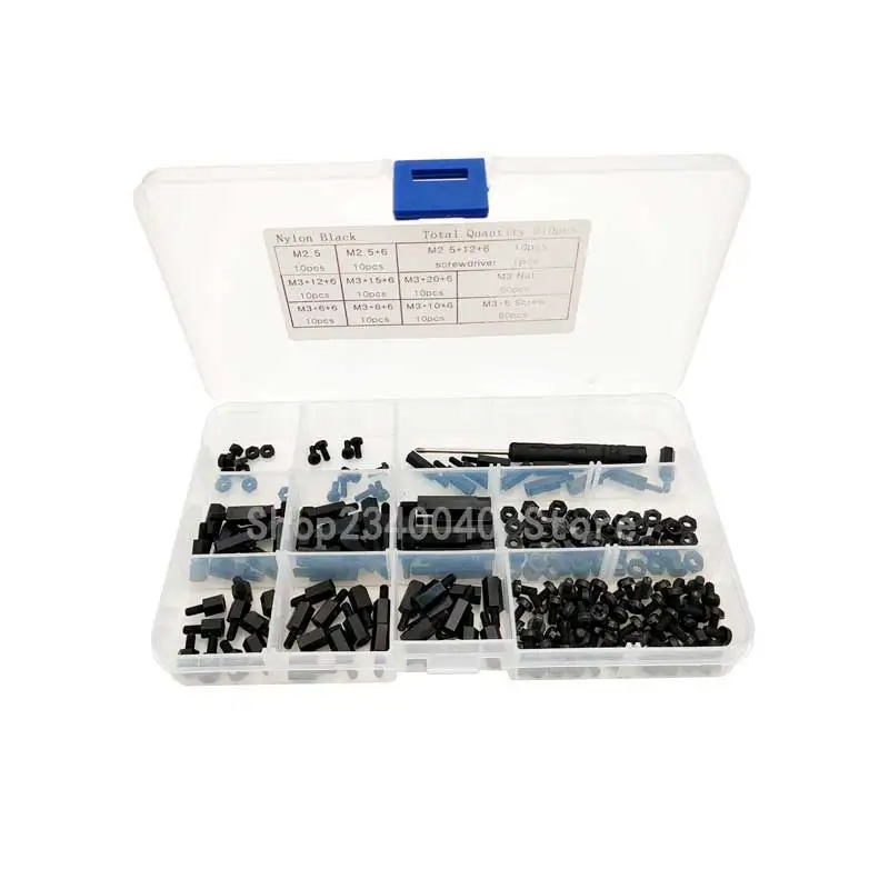 210pcs/set M3 Black Hex series nylon screws, nuts, PCB board height hexagon spacer kit complete M2.5 screws Sending screw sword