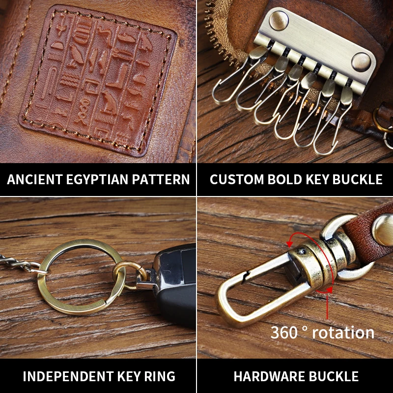 Portable Key Wallet Handmade Genuine Leather Smart Key Slot Housekeep Key Holder Card Card Wallets For Men Zipper Coin Purse