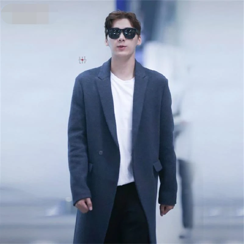 

Men's Coat Jacket 2020 Winter Li Yifeng Same Business Slim Long Single-breasted Woolen Trench Coat