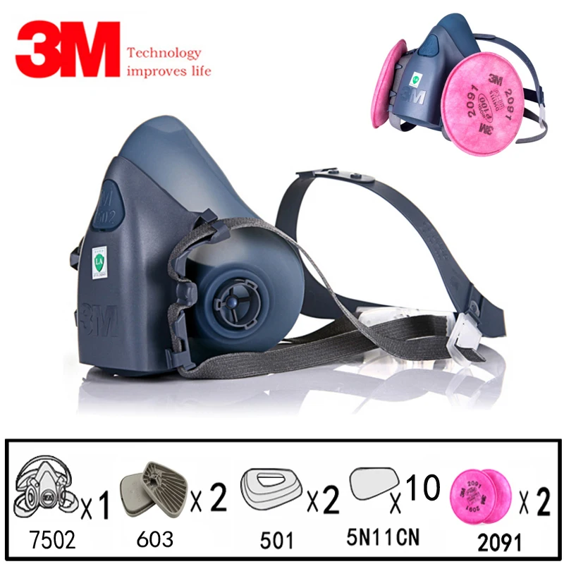 3M 7502 gas mask 17in1set spray paint chemical dustproof respirator with 603/5N11 particle filter work half mask