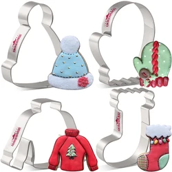 KENIAO-Emporte-pièce de Noël en acier inoxydable pour l'hiver, chapeau, mitaine, pull en-ly, bas, biscuit, sandwich, 4 pièces, jxMolds