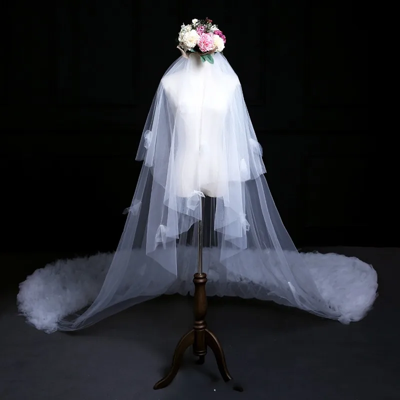 

New Arrival White Ivory Cathedral Wedding Veils Cut Edge Bridal Veil Bruiloft Wianek komunijny Sexy Wedding accessories Welon
