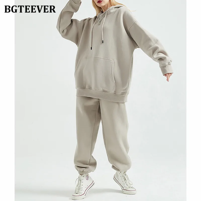 BGTEEVER Winter Thicken Fleece Women Couple Sweatshirt Cotton Oversized Hoodies Sweatshirts Female Warm Pullovers Jacket