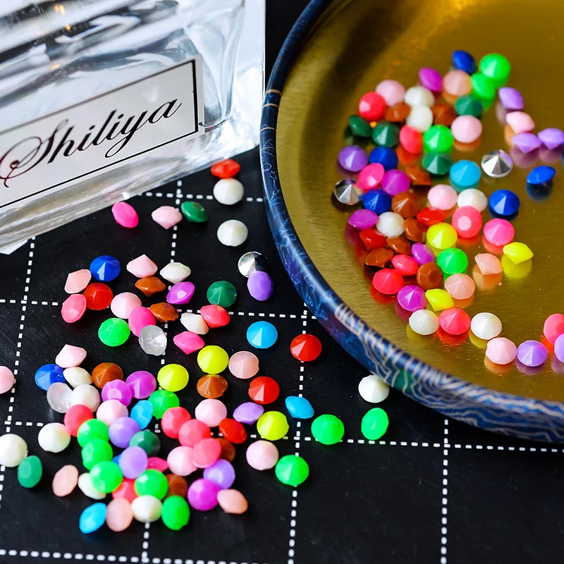 New 100pcs/lot 4mm Neon round Pointed back Jelly Candy Resin Rhinestones 3D Nail Art Decorations jewelry making crafts