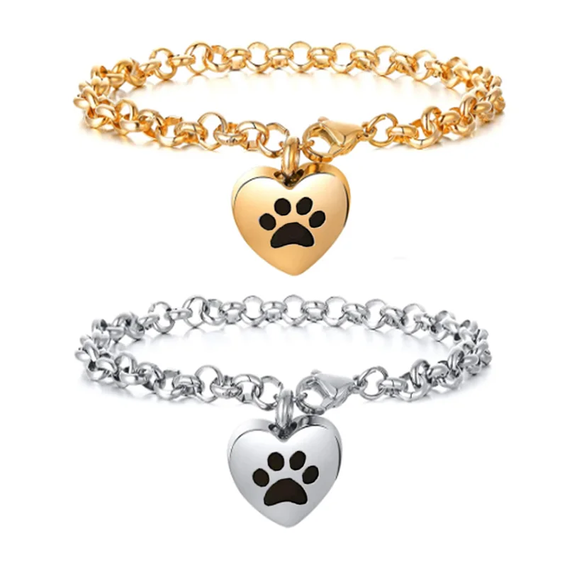 

Dropshipping Engraved Heart Pets Paw Urn bracelet,heart charms memorial ashes urn bracelet jewelry makings keepsake