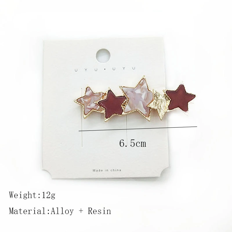 Korean Love Heart Star Hairpin Clips Hair Accessories For Women Fashion Jewelry Chic Resin Gold Barrette Hairgrip Girl Ornaments