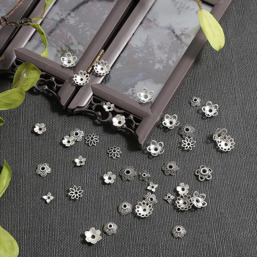 

100-200pcs Tibetan Antique Silver Color Flower Bead End Caps For Jewelry Making Findings Needlework Diy Accessories Wholesale