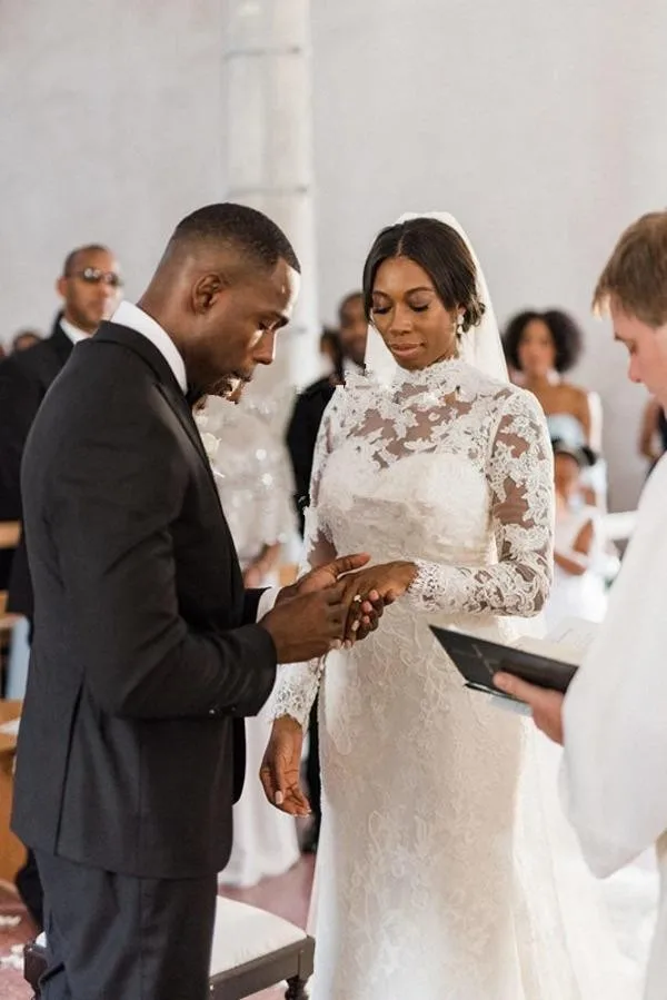 Ejue shung africano sereia vestidos de casamento com mangas compridas gola alta com zíper voltar completa rendas vestidos de casamento vestido de novia