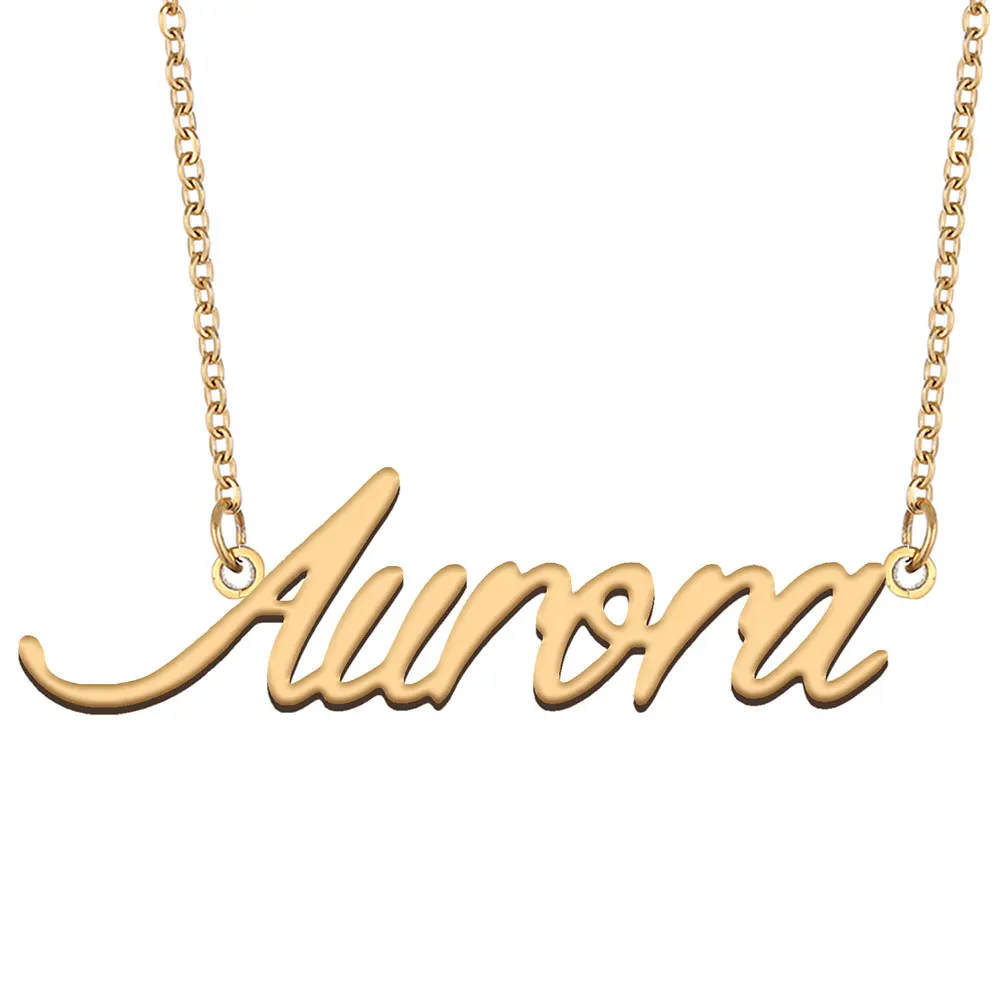 

Aurora Nameplate Necklace Women Stainless Steel Jewelry Gold Plated Name Chain Pendant Femme Mothers Girlfriend Gift