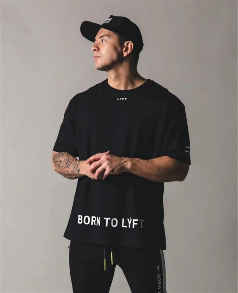 BORN TO LYFT Oversize uomo Sport Training t-shirt in cotone manica corta uomo Casual uomo palestra Running Fitness Tees top abbigliamento