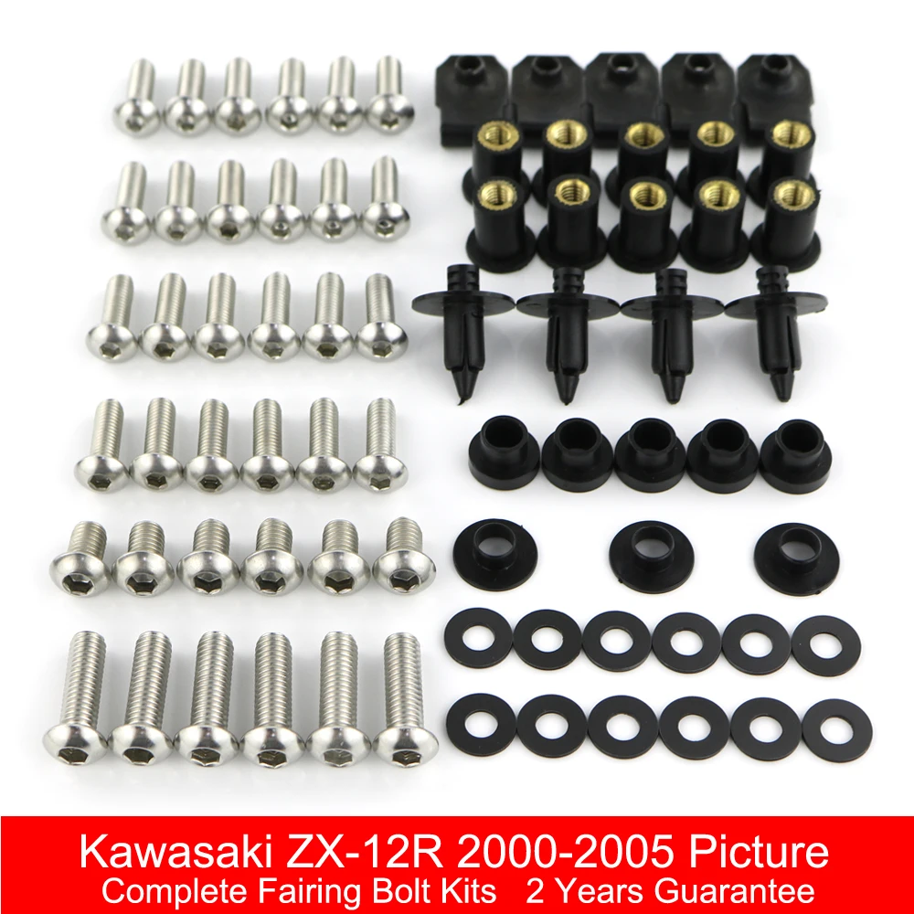 

Full Fairing Bolts Kits Fit For Kawasaki ZX12R ZX-12R 2000 2001 2002 2003 2004 2005 Clips Nuts Body Screws Stainless Steel