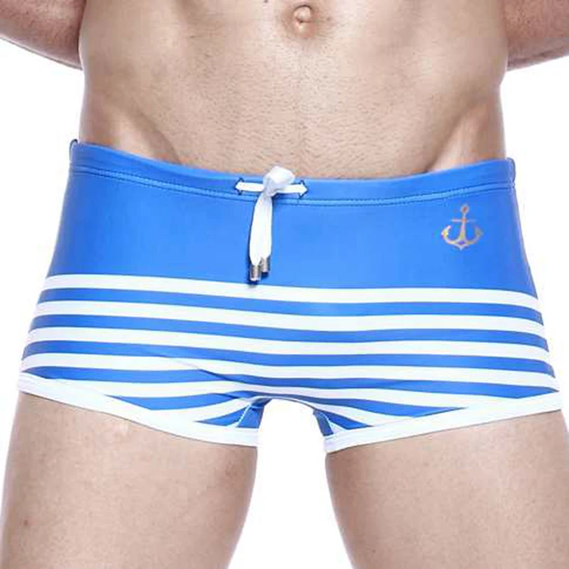 Sexy Men Low Waist Swimwear Summer Striped Swimsuits Nylon Quick Dry Beach Swimming Trunks Fashion Male Sport Surf Board Shorts