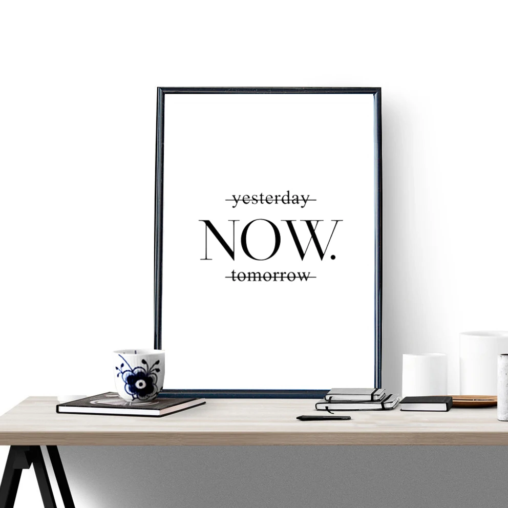 Yesterday Now Tomorrow Motivational poster wall art print on wall minimalist black white prints wall decor art picture