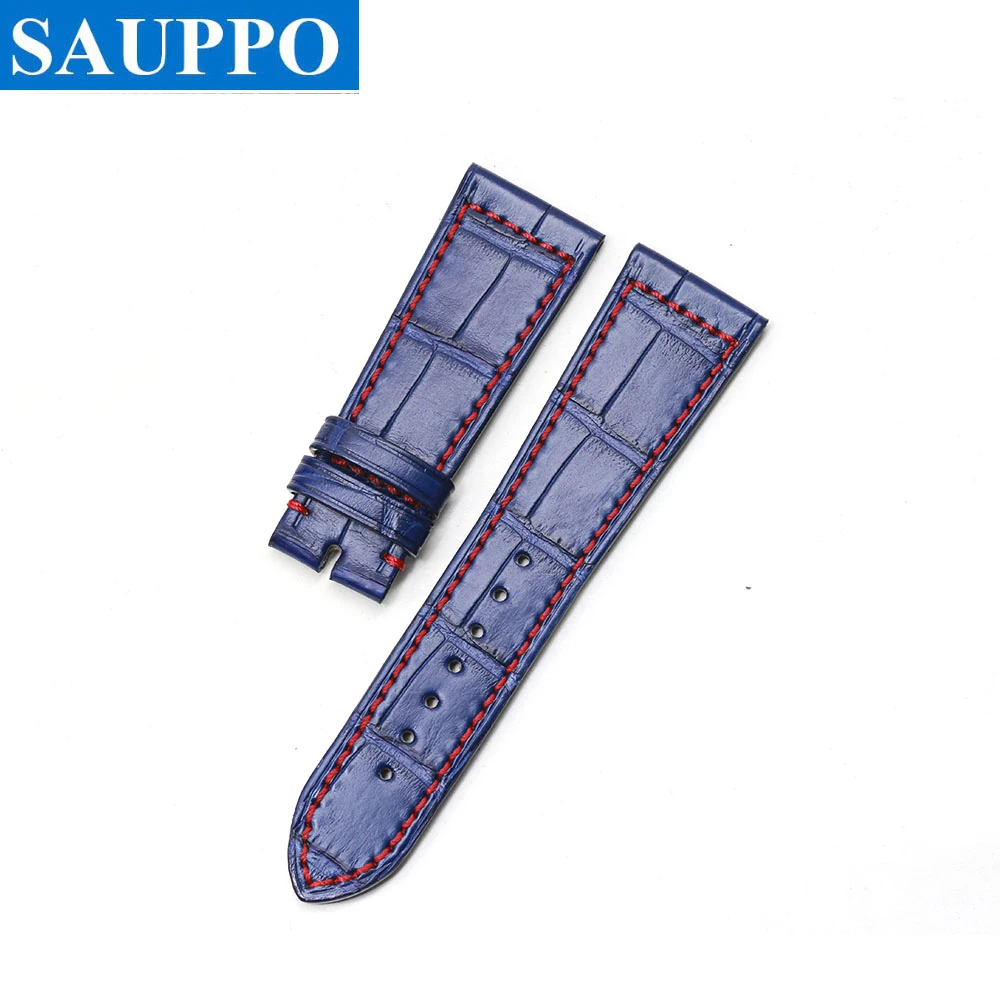 SAUPPO Compatible for A.Lange & Söhne Men Watch Accessories 22mm Navy Blue Crocodile Leather Wrist Watch Band