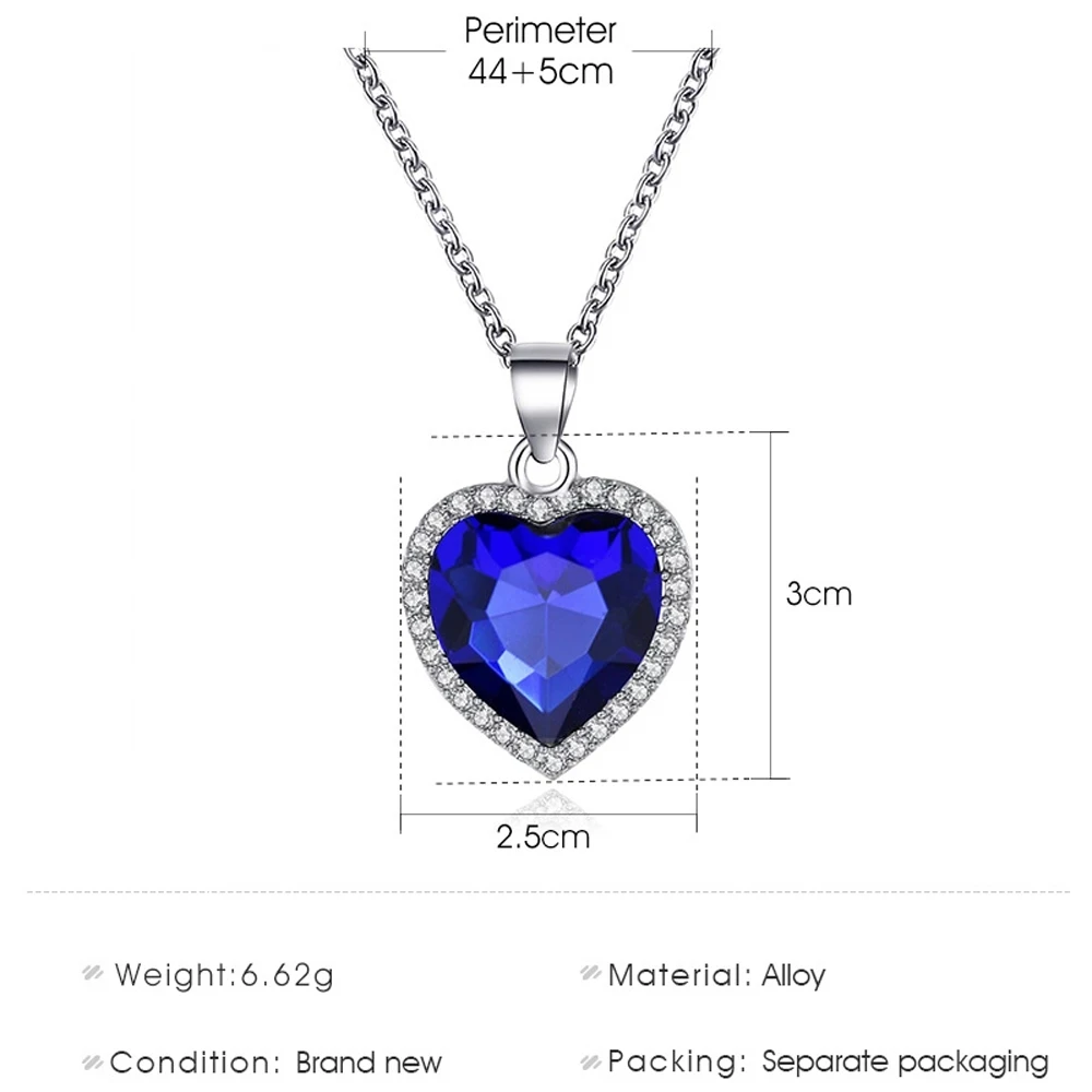 2021 New Titanic Heart Of Ocean Blue Heart Love Forever Pendant Necklace For Women Men Jewelry Gift