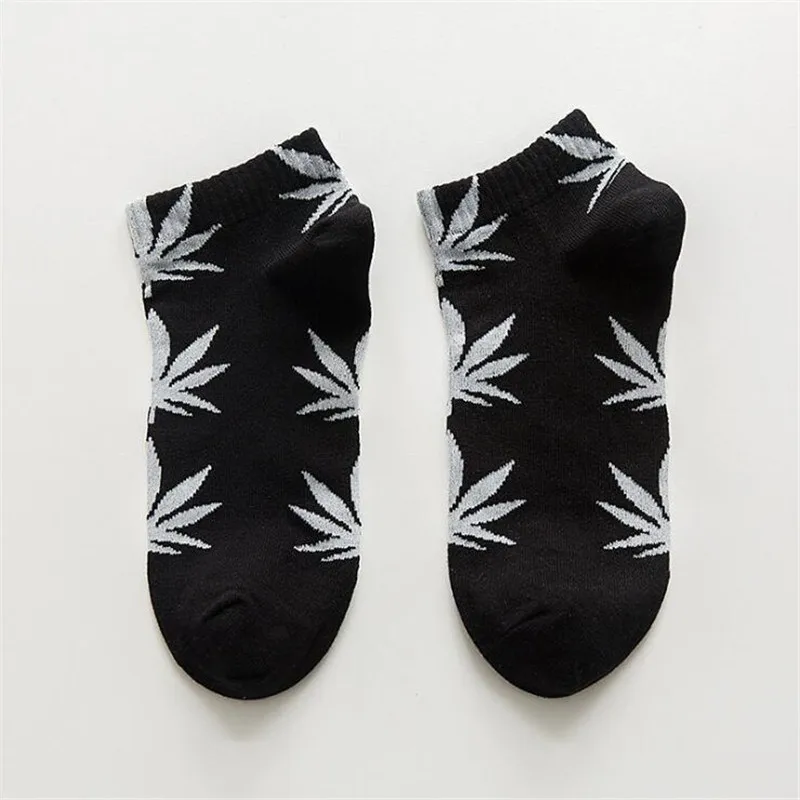 Spring Men Weed Short Socks Fashion Colorful Maple Leaf Patterned Couple Socks Men\'s And Women\'s Cotton Hip Hop Ankle Socks