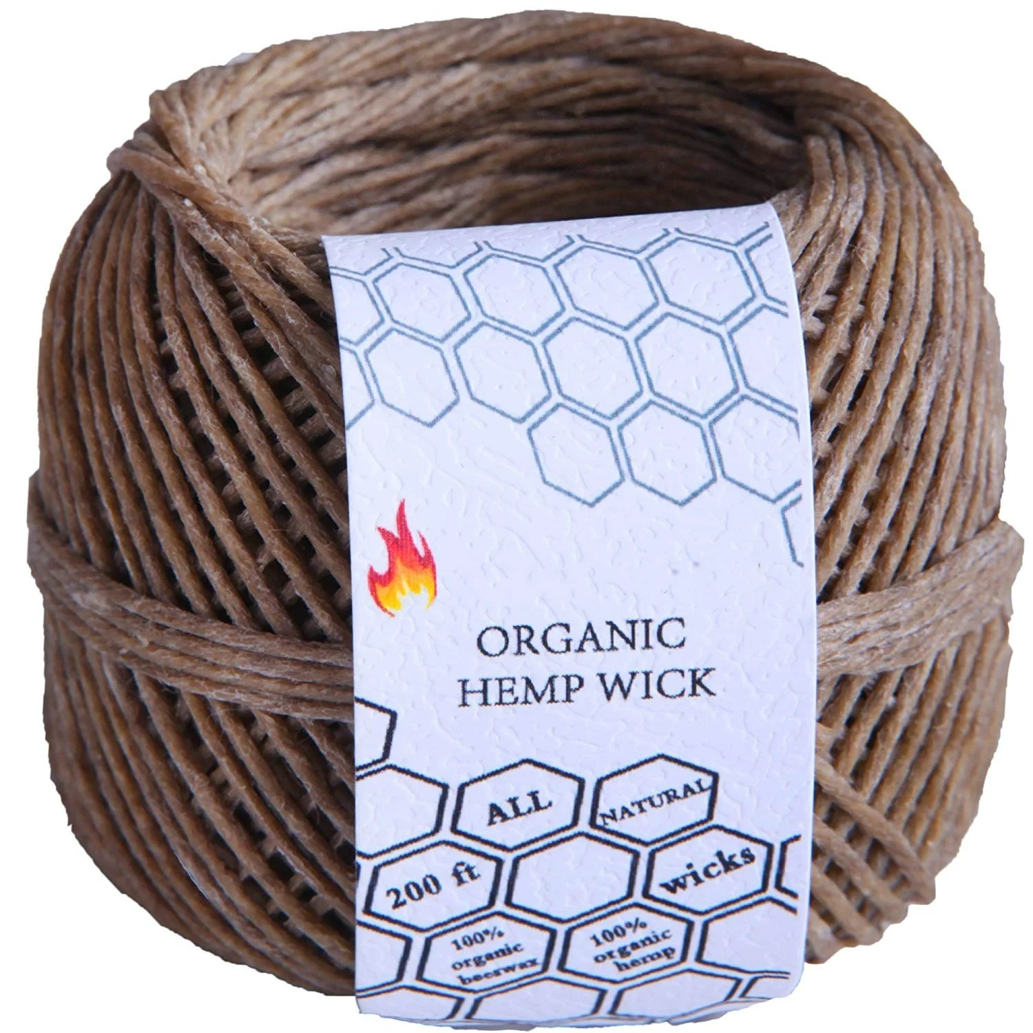 100% Organic 200 FT Hemp Wick Coated with Natural Beeswax-Standard Size(1.0mm)