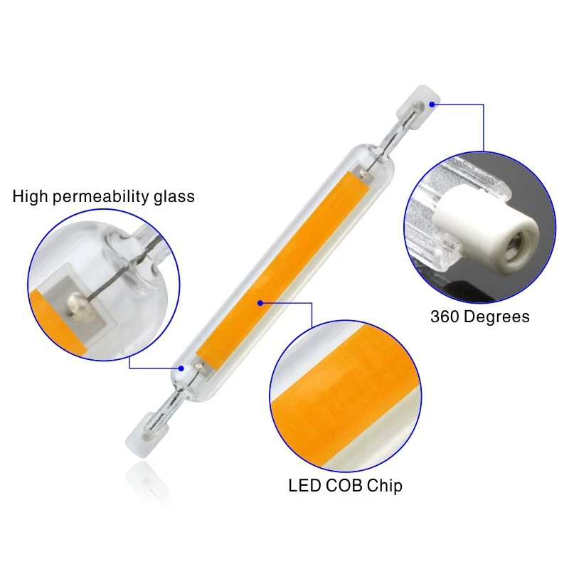 LED R7S COB Glass Tube 78mm 118mm COB Light Bulb15W 20W 30W 40W 50W AC 220V 230V For Home Lighting Replace Halogen Lamp