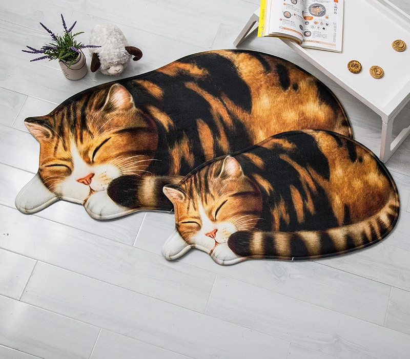 New Big 3D Printed Sleeping Cat Doormats Hallway Doorway Carpet Living Bedroom Anti-slip Floor Mats Kitchen Balcony Rugs Tapete