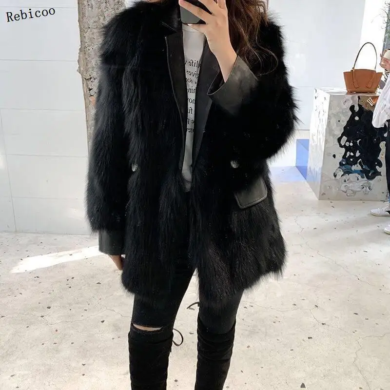 

Fluffy Faux Fur Coats Jackets Women High Quality Long Sleeve Plus Thicker Women Ostrich fur coat long jacket