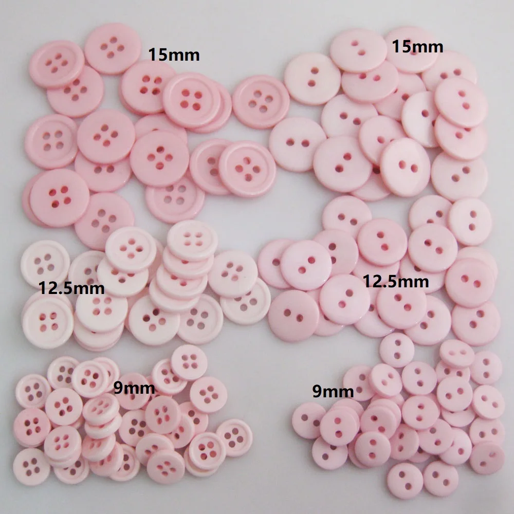 NBNOEN 100Pcs Light Pink Colors Shirt Buttons 9mm 12.5mm 15mm Children Clothes Accessories