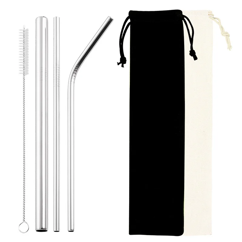 

4Pcs Reusable Drinking Straws Metal 304 Stainless Steel Sturdy Bent Straight with Cleaner Brush For Mugs Straws