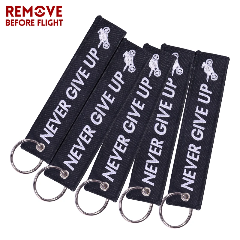 

5 PCS/LOT Fashion Jewelry Motor Key Holder Key Fobs Embroidery Motorcycle Keychain Never Give Up OEM ATV Car Key Chains for Men