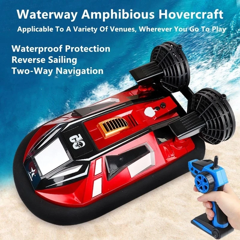 Hovercraft télécommandé amphibie pour enfants, bateau de vitesse rouge étanche, jouets d'extérieur, cadeau pour garçons, 2.4G