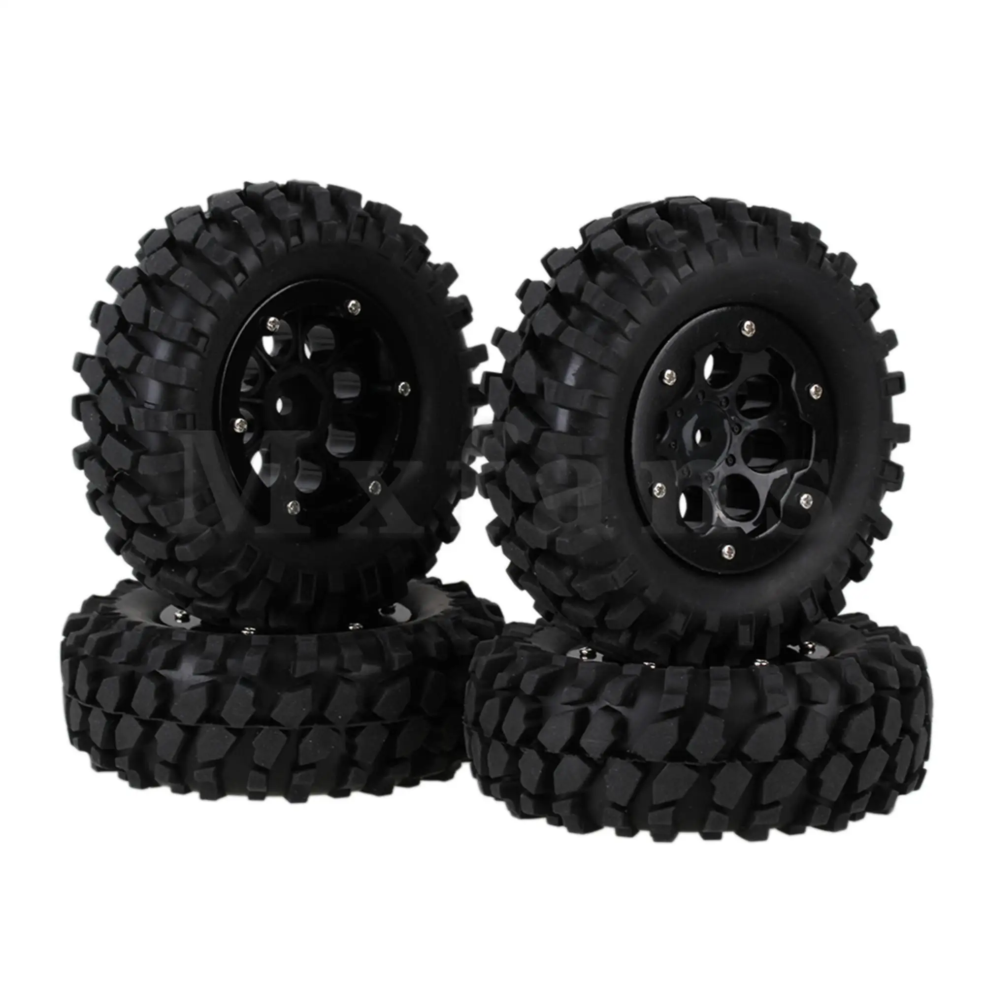 

4PCS Black RC1:10 8-Holes with Simulation Clip Car Wheel Rims & Gravel Pattern Rubber Wheel Tires for Climbing Rock Crawler