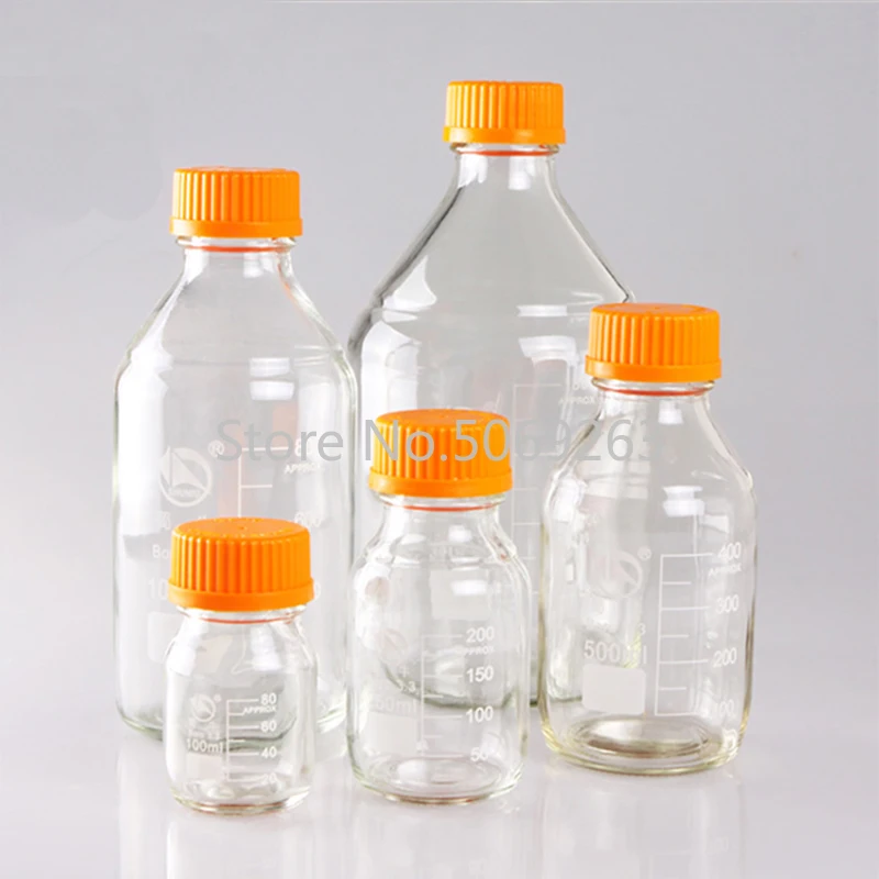 1pcs Capacity 100/250/500/1000/2000ml clear glass Reagent bottle With yellow screw cover,Medical Lab Chemistry Glassware