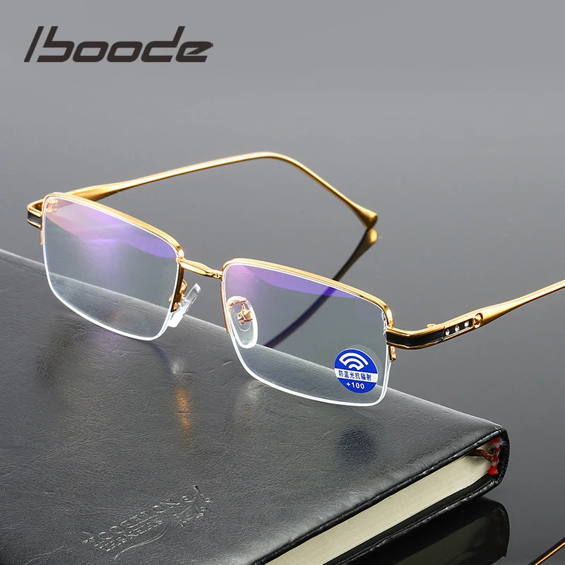 iboode High Quality Half Frame Reading glasses Presbyopic Anti blue Light Eyewear For women Men Metal Computer Goggle +1.5 +4.0