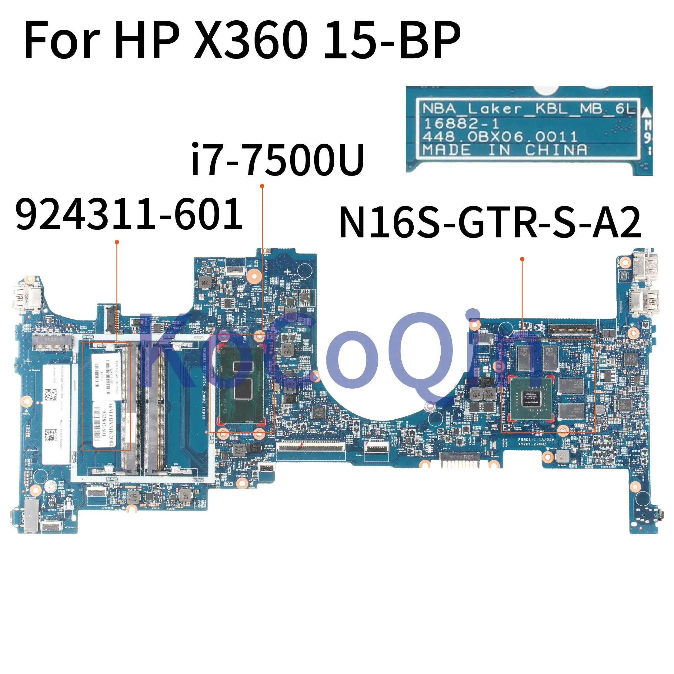 

KoCoQin Laptop motherboard For HP TPN-W127 ENVY X360 15-BP SR341 i7-7500U 940MX 4GB Mainboard 16882-1 448.0BX06.0011 924311-601