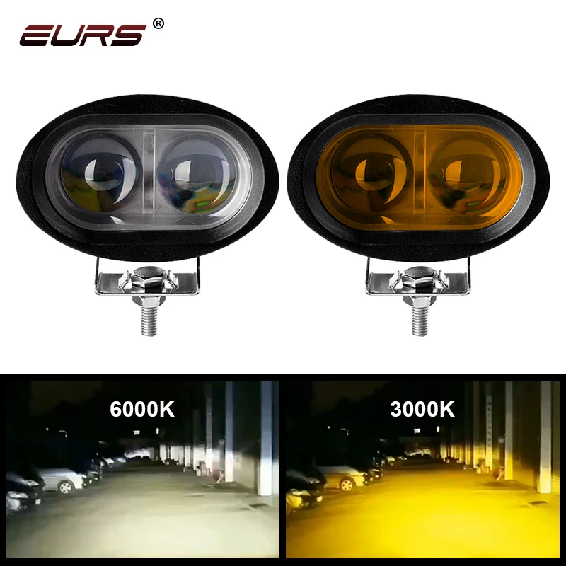 EURS 4D len LED Work Light Universal Motorcycle Off Road Auxiliary Spot Lamp Driving Fog Light for Car Truck Motorbike Headlight