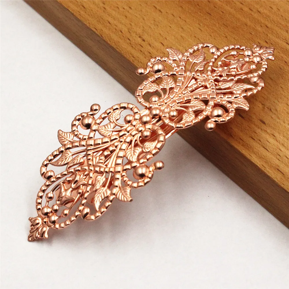 Copper Fashion Hair Snap Clips Accessories Symmetrical flower Women Hairgrips Barrettes Head Hairpins Headdress Length 94mm 1PC