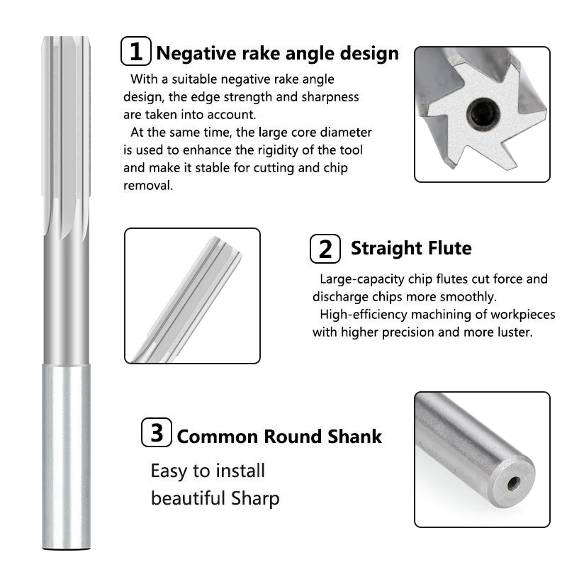 XCAN HSS M35 Machine Reamer H8 Straight Shank Chucking Reamer 2/2.5/3/4/5/6/6.5/7/8/9/10/11/12mm Milling Reamers