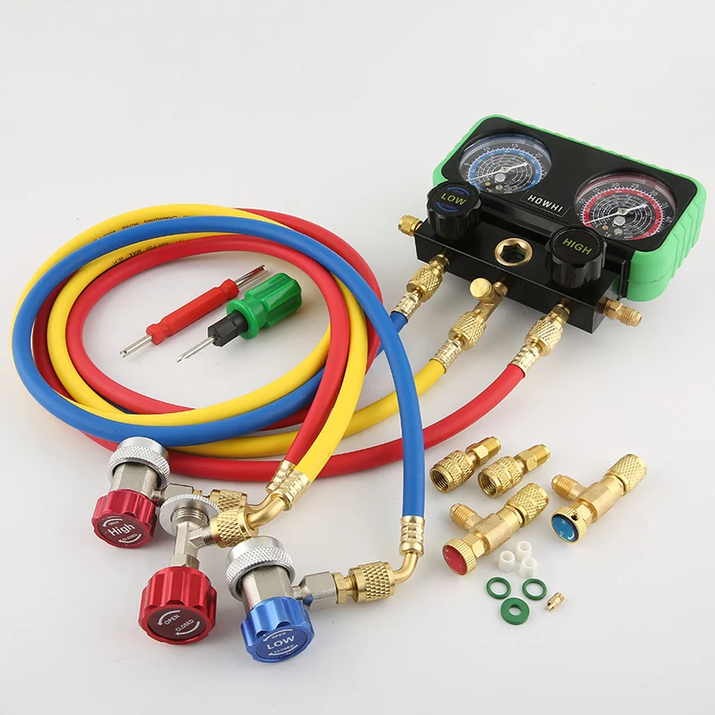 HOWHI Pressure Manifold Gauge Hose Kit for R134A  R22 R410 Refrigerant Car Air Conditioning  with Storage Box