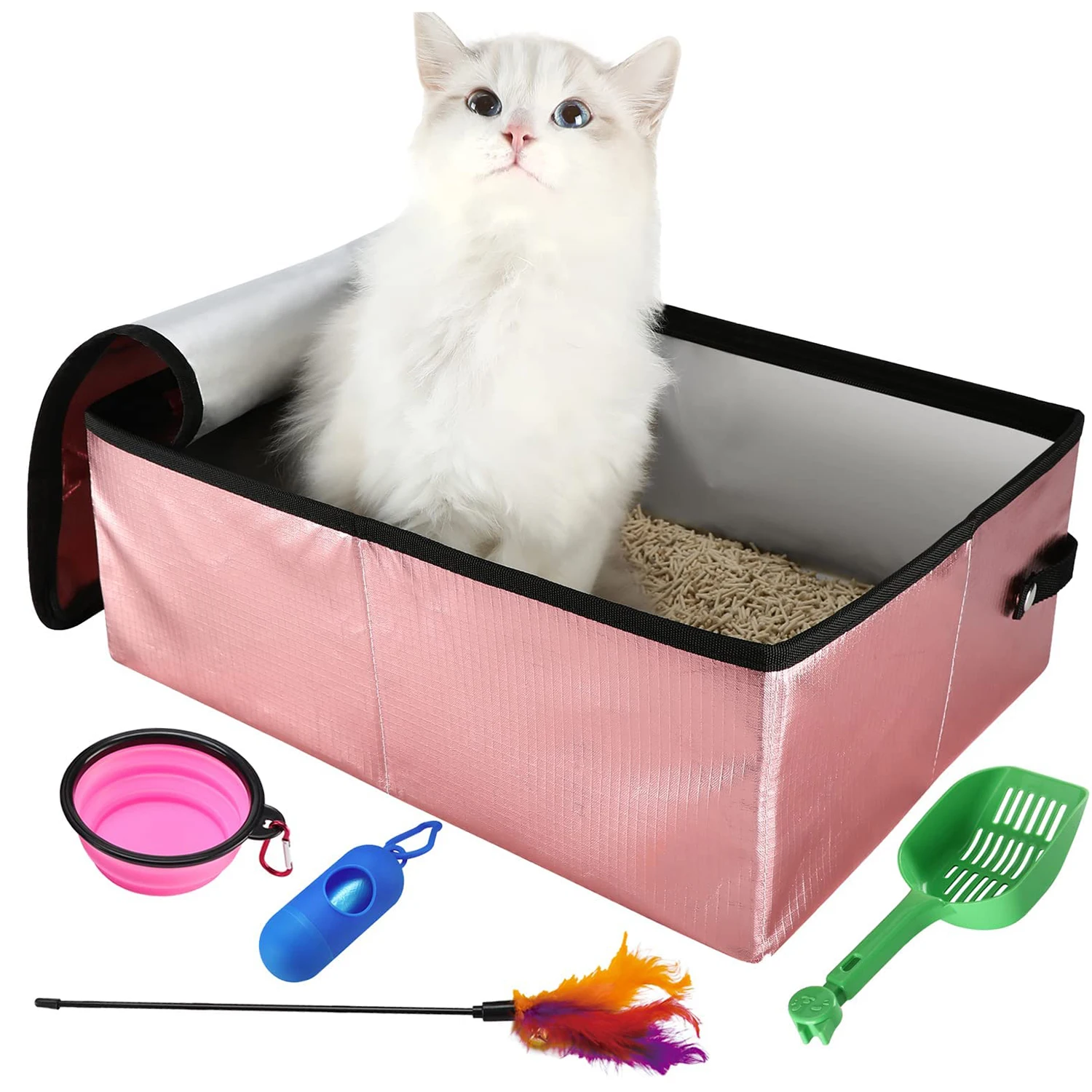 

Portable Cat Simple Litter Box With Cover Foldable Waterproof Large Size Outdoor Pet Kitten Travel Toilet