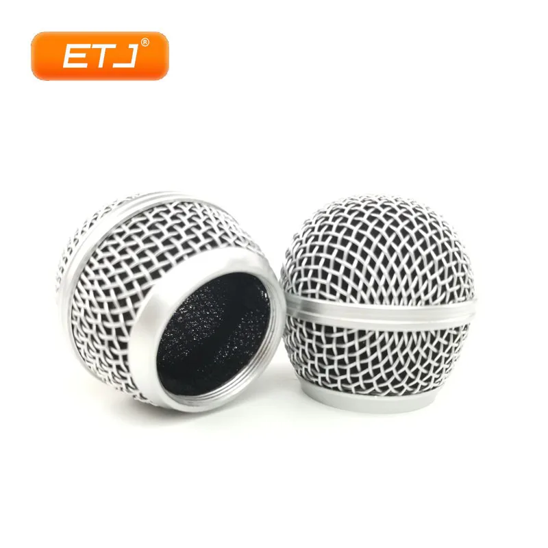 2pcs Beta58 SM 58 Microphone Grille Mesh Ball Head Polished Silver Microphone Accessories Replacement Accessory Electroplating