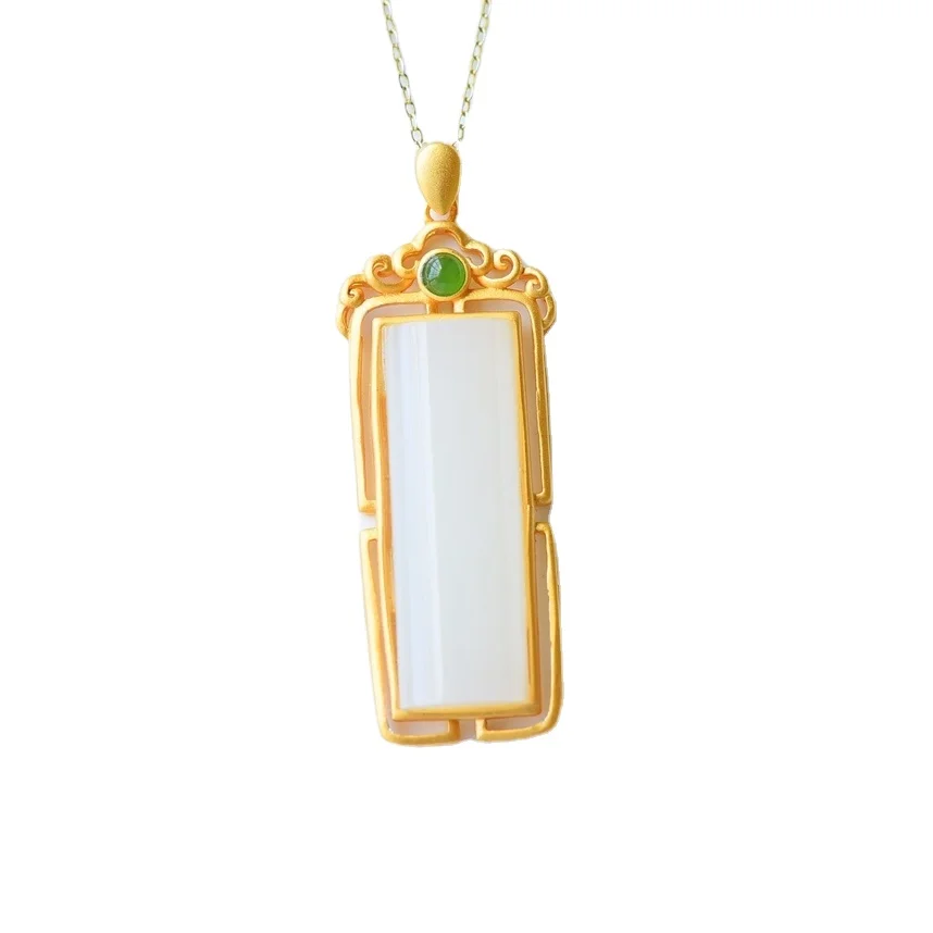 

Certified dainty gold Jade Necklace S925 Sterling Silver Jade Jasper Necklace for Women Jewelry